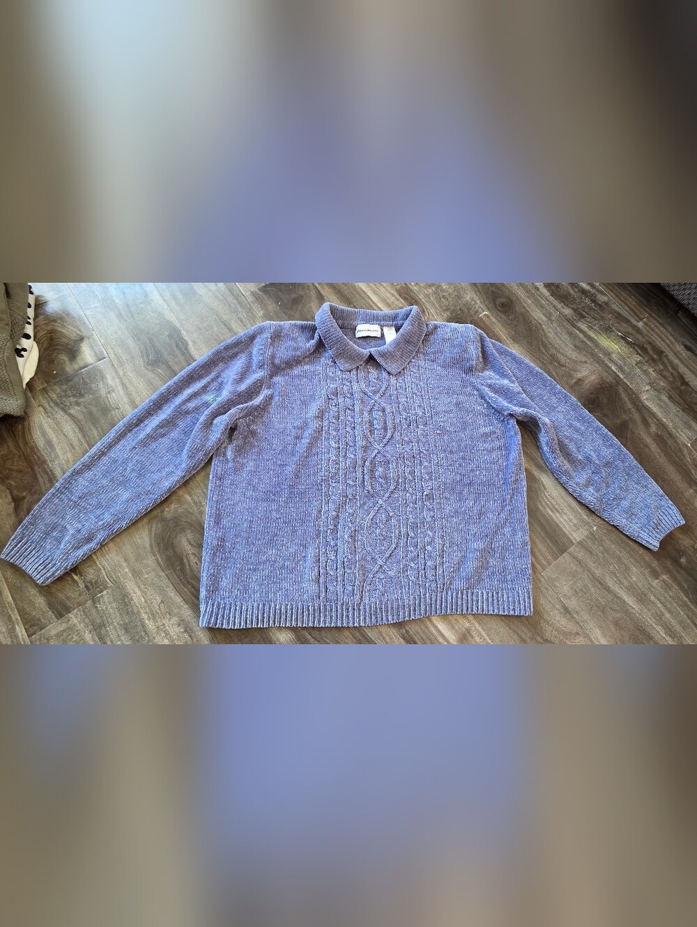 Alfred Dunner Womans Lavender Cable-Knit Crewneck Polo Sweater